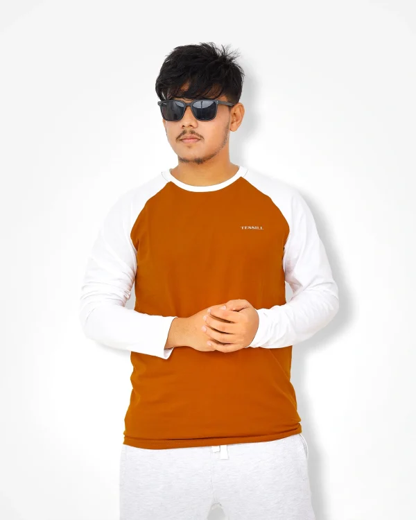 Rust & White Raglan Full Sleeve T-Shirt