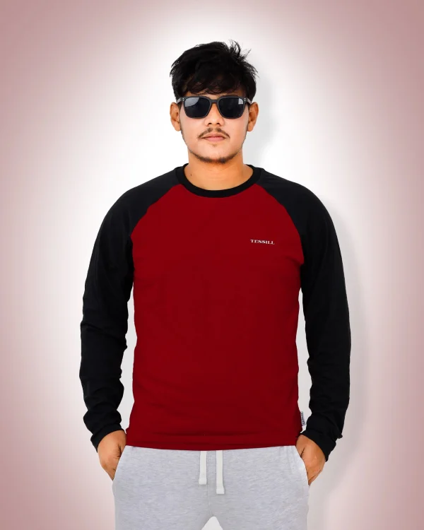 Maroon & Black Raglan Full Sleeve T-Shirt