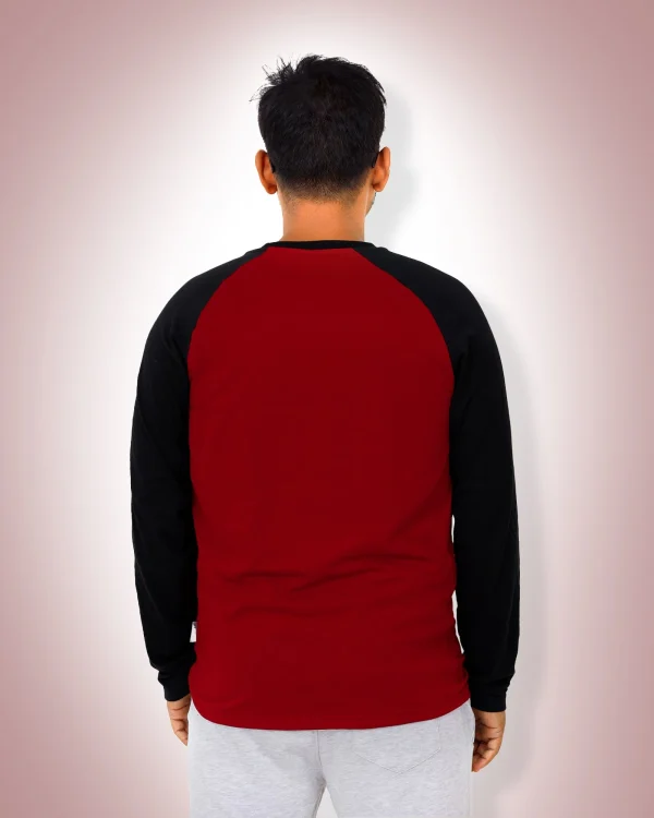 Maroon & Black Raglan Full Sleeve T-Shirt - Image 4