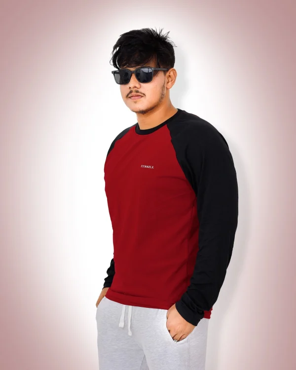 Maroon & Black Raglan Full Sleeve T-Shirt - Image 2