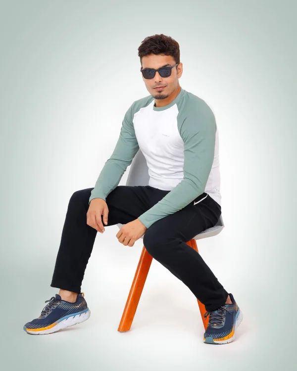 White & Olive Raglan Full Sleeve T-Shirt - Image 2