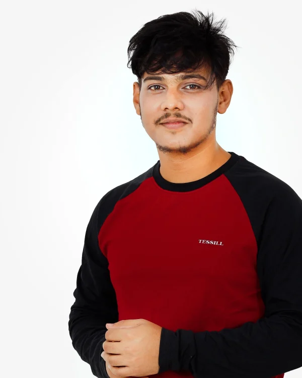 Maroon & Black Raglan Full Sleeve T-Shirt - Image 3
