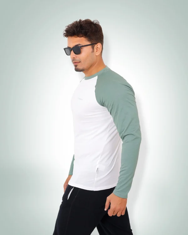 White & Olive Raglan Full Sleeve T-Shirt - Image 3