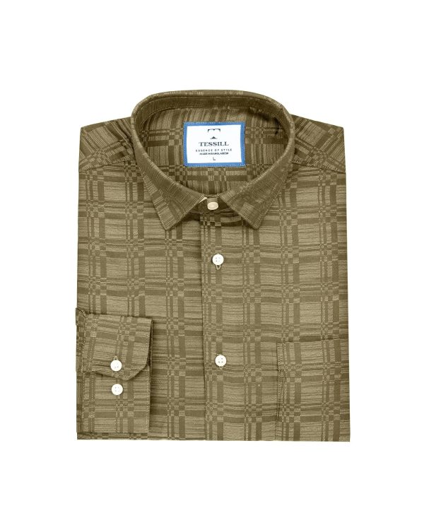 TESSILL Premium Olive Geometric Self-Printed Shirt