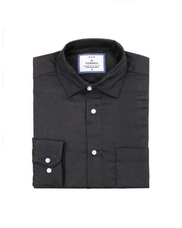 TESSILL Premium Black Vertical Jacquard Stripe Shirt - Image 5