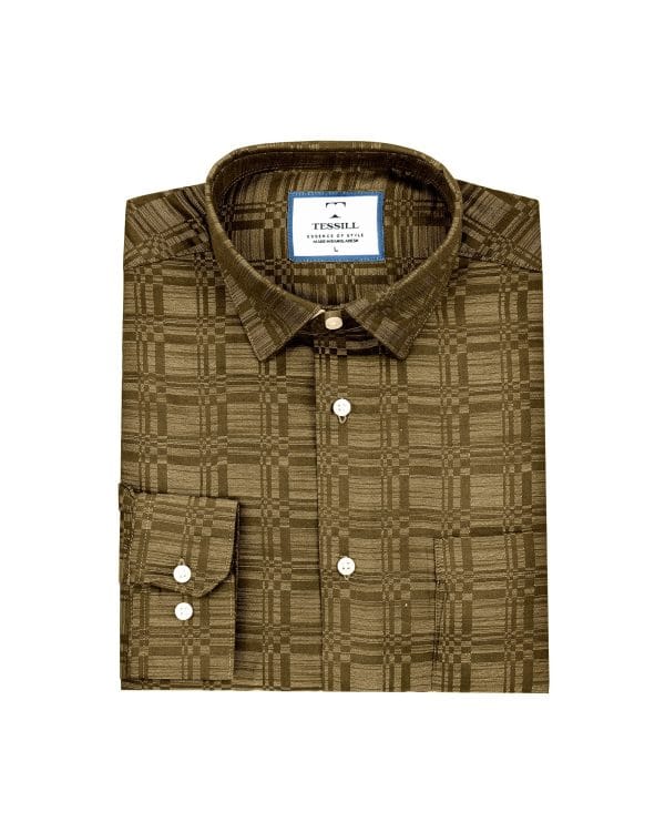 TESSILL Premium Casual Brown Geometric Self-Printed Shirt - Image 6