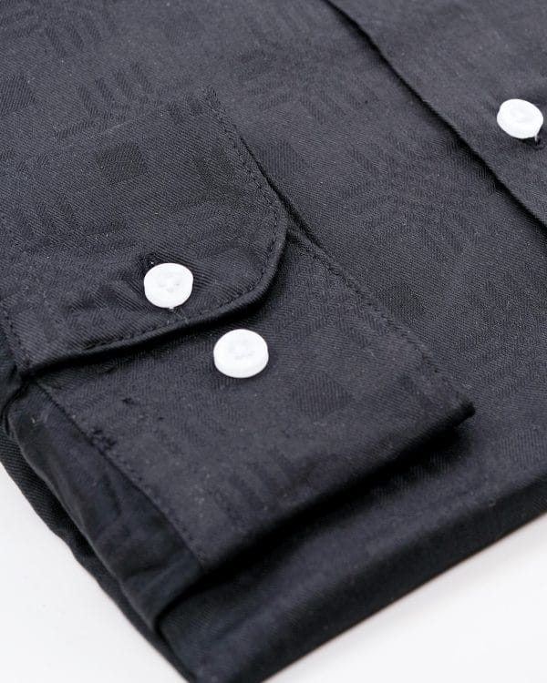 TESSILL Premium Black Vertical Jacquard Stripe Shirt - Image 7