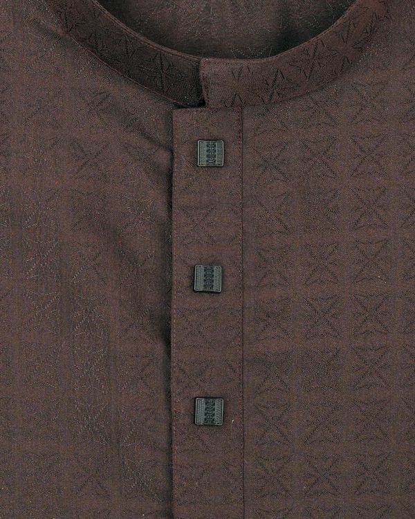Dark Brown Geometric Weave Panjabi - Image 6