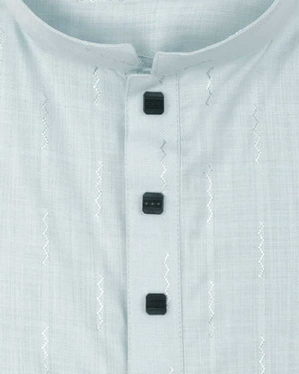 Greenish White Vertical Jacquard Stripe Panjabi - Image 8