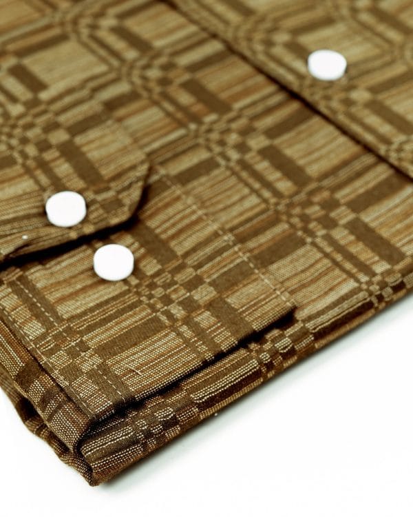 TESSILL Premium Casual Brown Geometric Self-Printed Shirt - Image 7