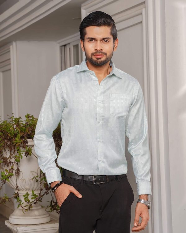 TESSILL Premium Mint Vertical Jacquard Stripe Shirt