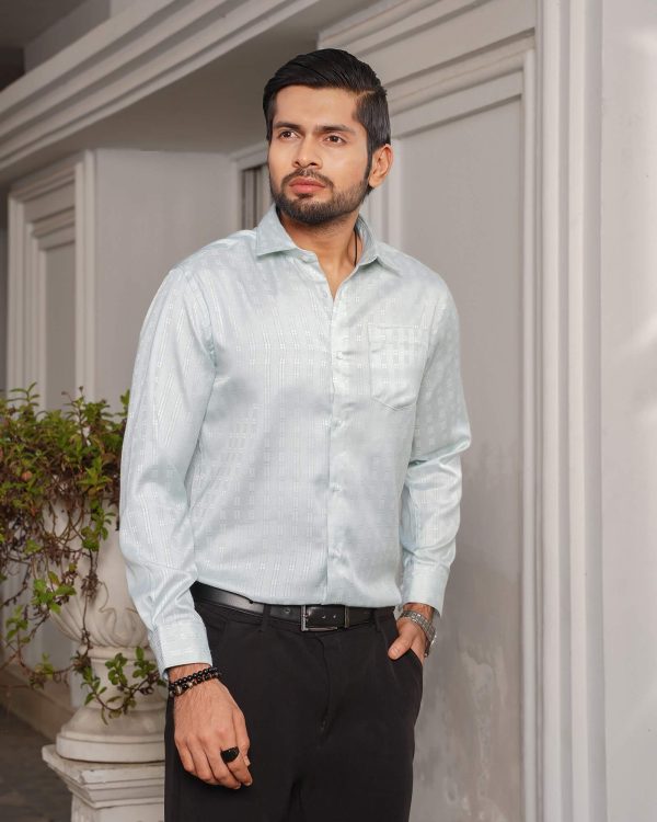 TESSILL Premium Mint Vertical Jacquard Stripe Shirt - Image 2