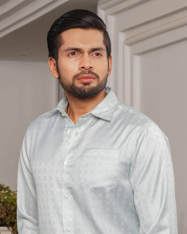 TESSILL Premium Mint Vertical Jacquard Stripe Shirt - Image 3