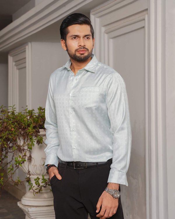 TESSILL Premium Mint Vertical Jacquard Stripe Shirt - Image 4