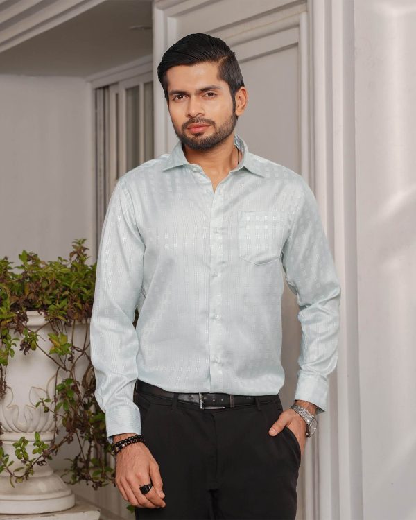 TESSILL Premium Mint Vertical Jacquard Stripe Shirt - Image 5
