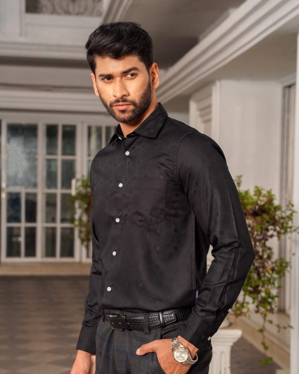TESSILL Premium Black Vertical Jacquard Stripe Shirt - Image 3