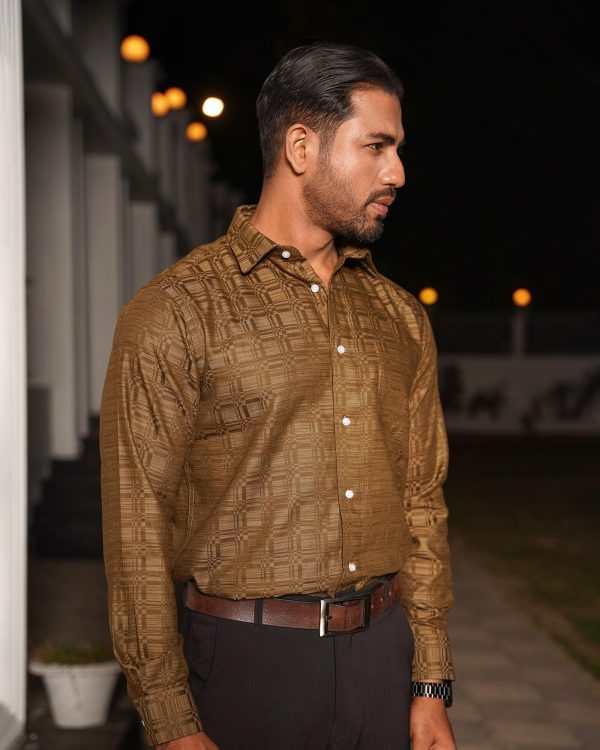 TESSILL Premium Casual Brown Geometric Self-Printed Shirt - Image 2