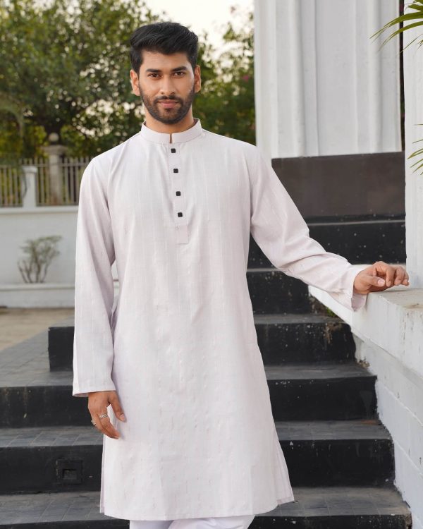 Lavender Mist Vertical Jacquard Stripe Panjabi - Image 3