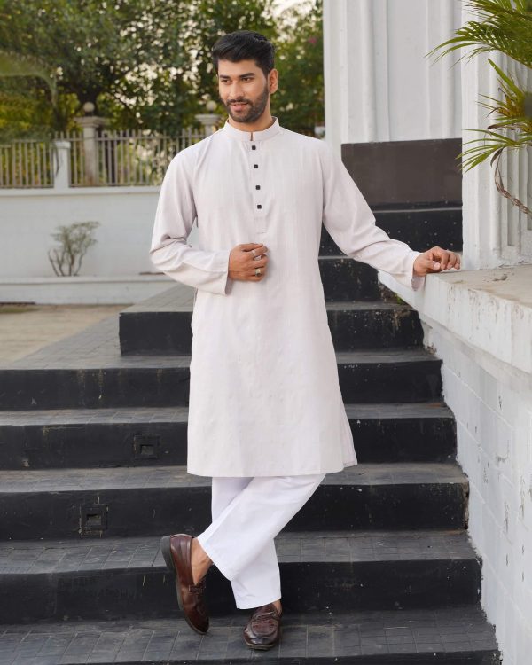 Lavender Mist Vertical Jacquard Stripe Panjabi - Image 4