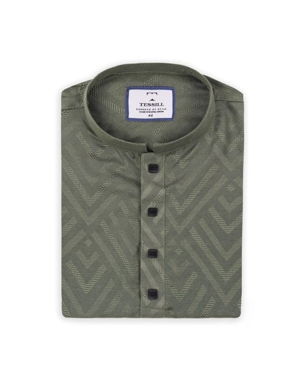 Moss Green Geometric Jacquard Panjabi - Image 4