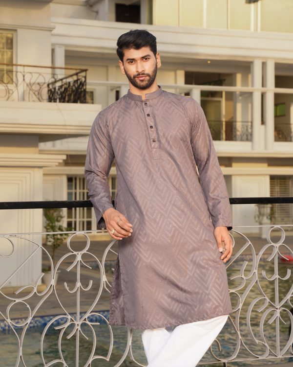 Carbon Grey Geometric Jacquard Panjabi
