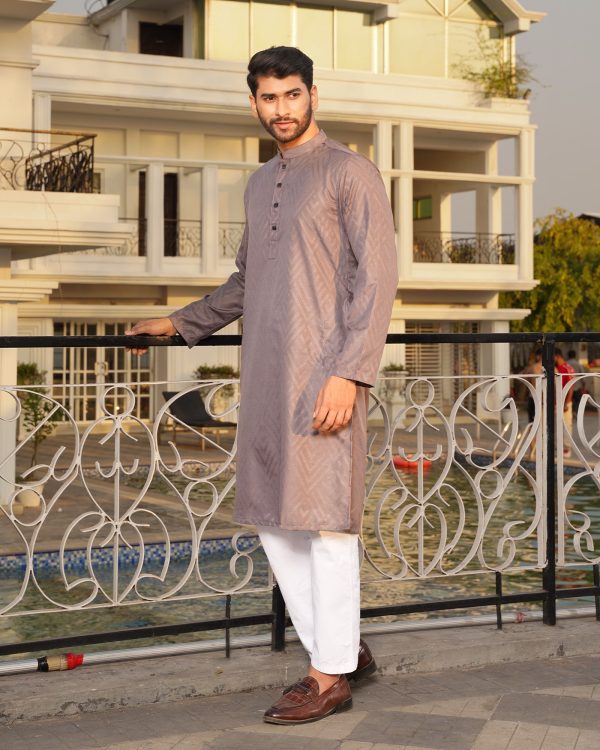 Carbon Grey Geometric Jacquard Panjabi - Image 2