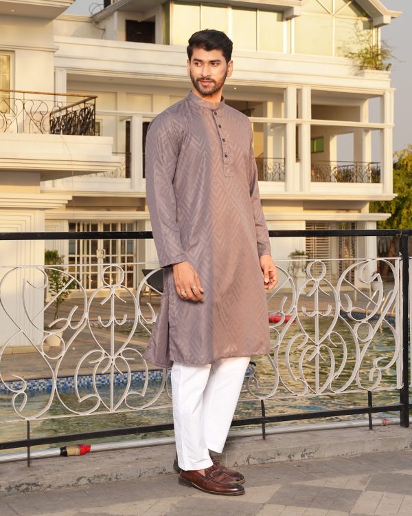 Carbon Grey Geometric Jacquard Panjabi - Image 3