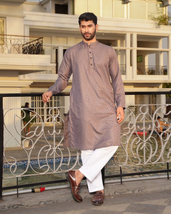 Carbon Grey Geometric Jacquard Panjabi - Image 4