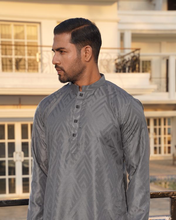 Fuscous Grey Geometric Jacquard Panjabi - Image 2
