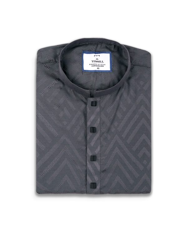 Fuscous Grey Geometric Jacquard Panjabi - Image 5
