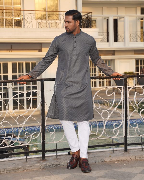 Fuscous Grey Geometric Jacquard Panjabi