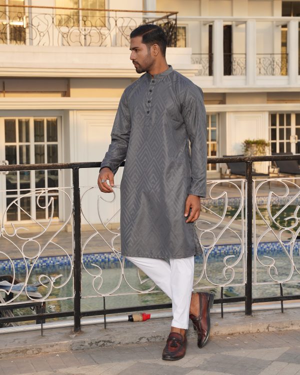 Fuscous Grey Geometric Jacquard Panjabi - Image 4
