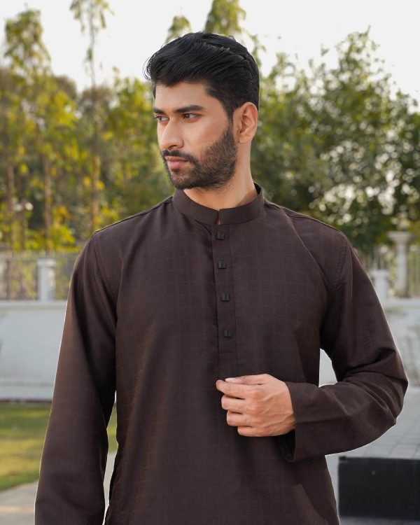 Dark Brown Geometric Weave Panjabi - Image 2