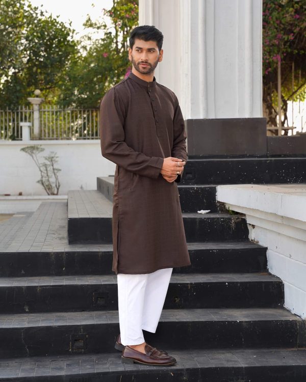 Dark Brown Geometric Weave Panjabi - Image 3