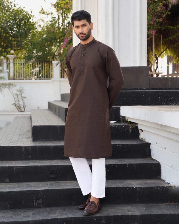 Dark Brown Geometric Weave Panjabi