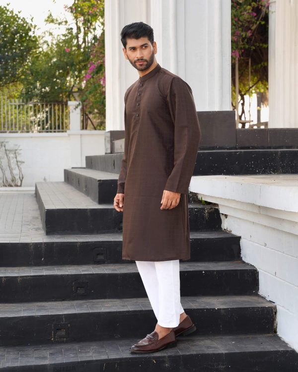 Dark Brown Geometric Weave Panjabi - Image 4