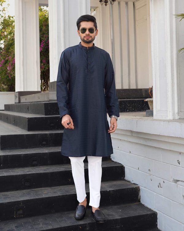 Dark Bluish Geometric Weave Panjabi