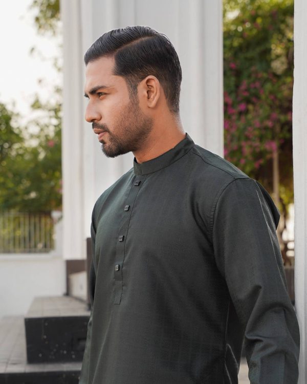 Dark Greenish Geometric Weave Panjabi - Image 2