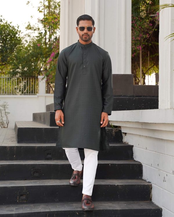 Dark Greenish Geometric Weave Panjabi