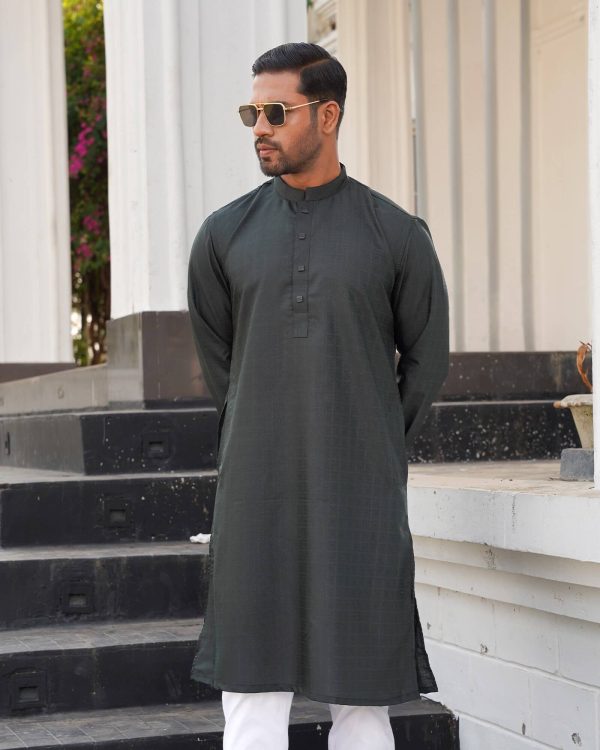 Dark Greenish Geometric Weave Panjabi - Image 3