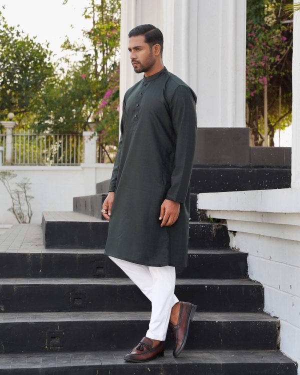 Dark Greenish Geometric Weave Panjabi - Image 4
