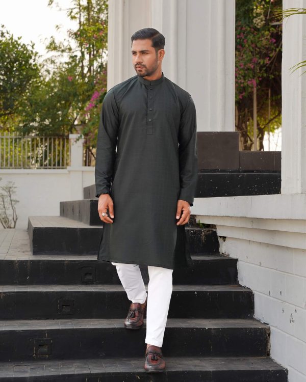 Dark Greenish Geometric Weave Panjabi - Image 5