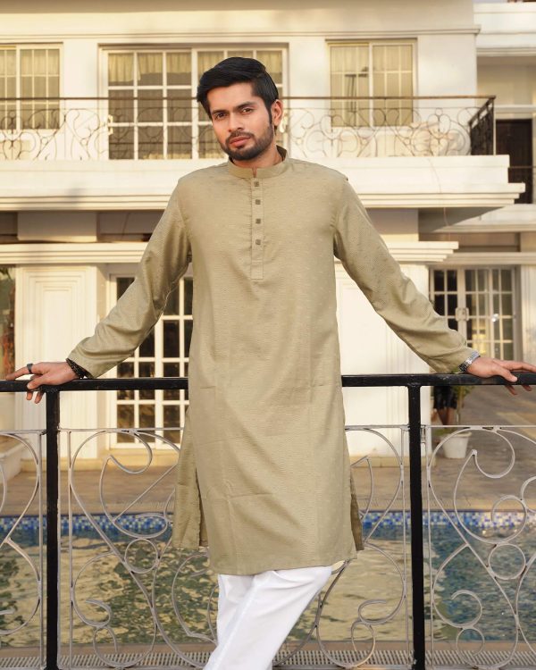 Light Moss Green Embossed Panjabi