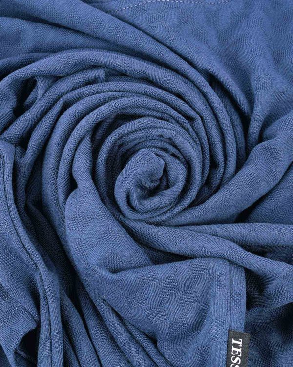 Blue Self Textured Crew Neck T Shirt (4)