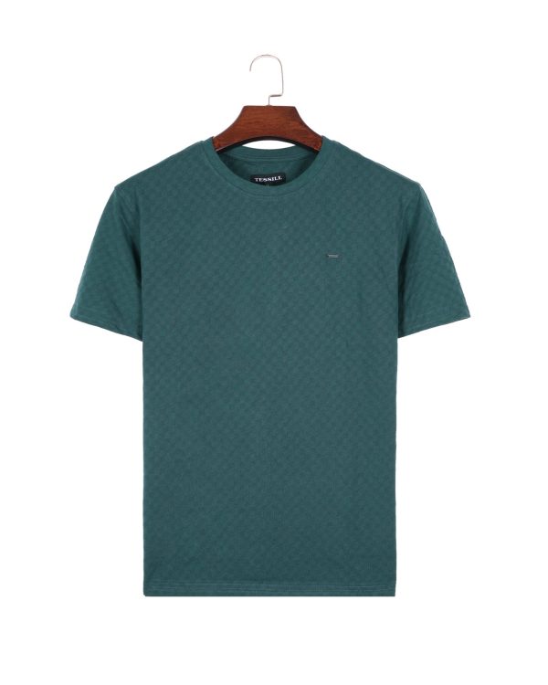 Bottle Green Self Textured Crew Neck T Shirt