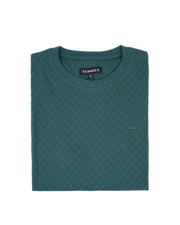 Bottle Green Self Textured Crew Neck T Shirt