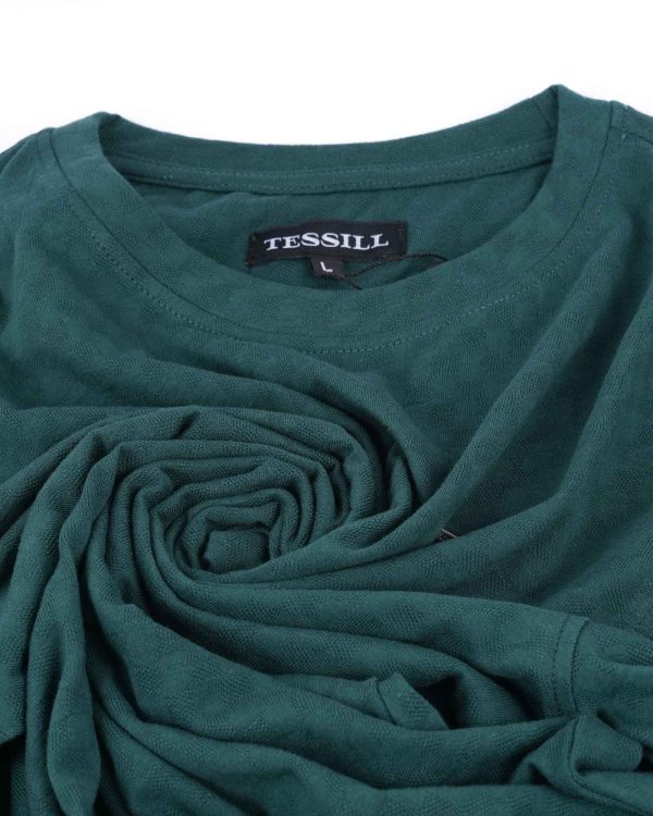 Bottle Green Self Textured Crew Neck T Shirt