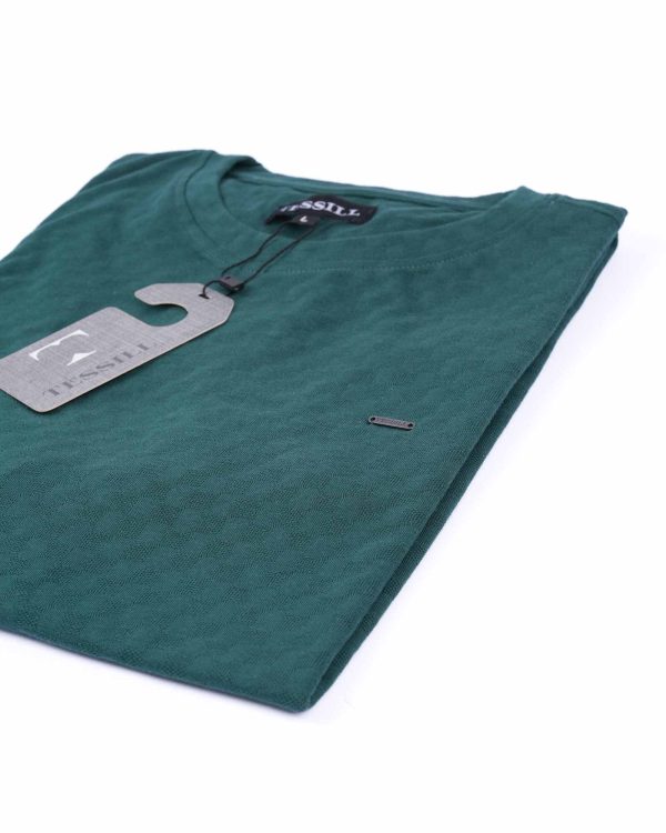 Bottle Green Self Textured Crew Neck T Shirt