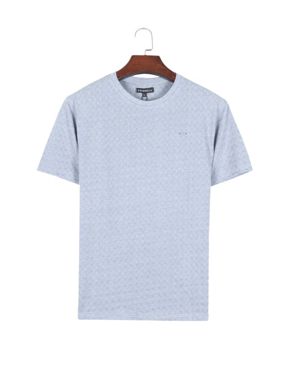 Ice Grey Self Textured Crew Neck T Shirt