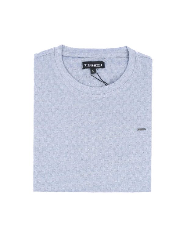 Ice Grey Self Textured Crew Neck T Shirt
